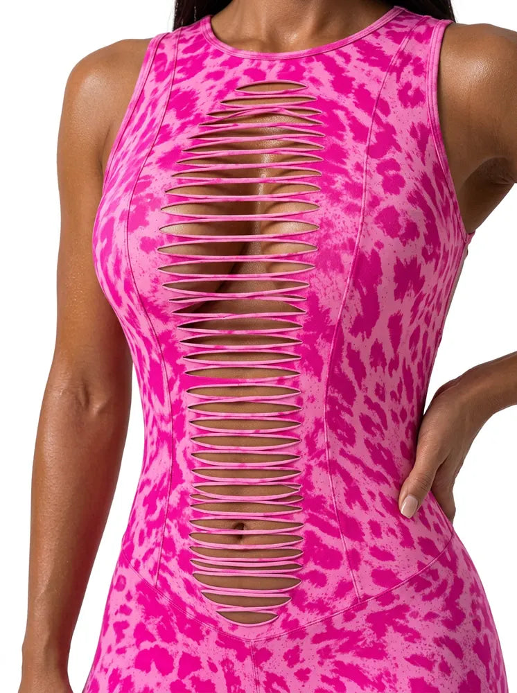 Knockout Hot Pink Cheetah ladder slit detail