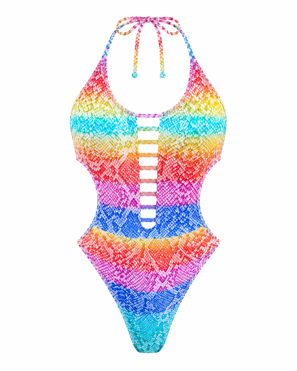 She's BOMB one-piece in Rainbow Python — product shot