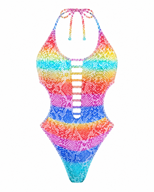 She's BOMB one-piece in Rainbow Python — product shot