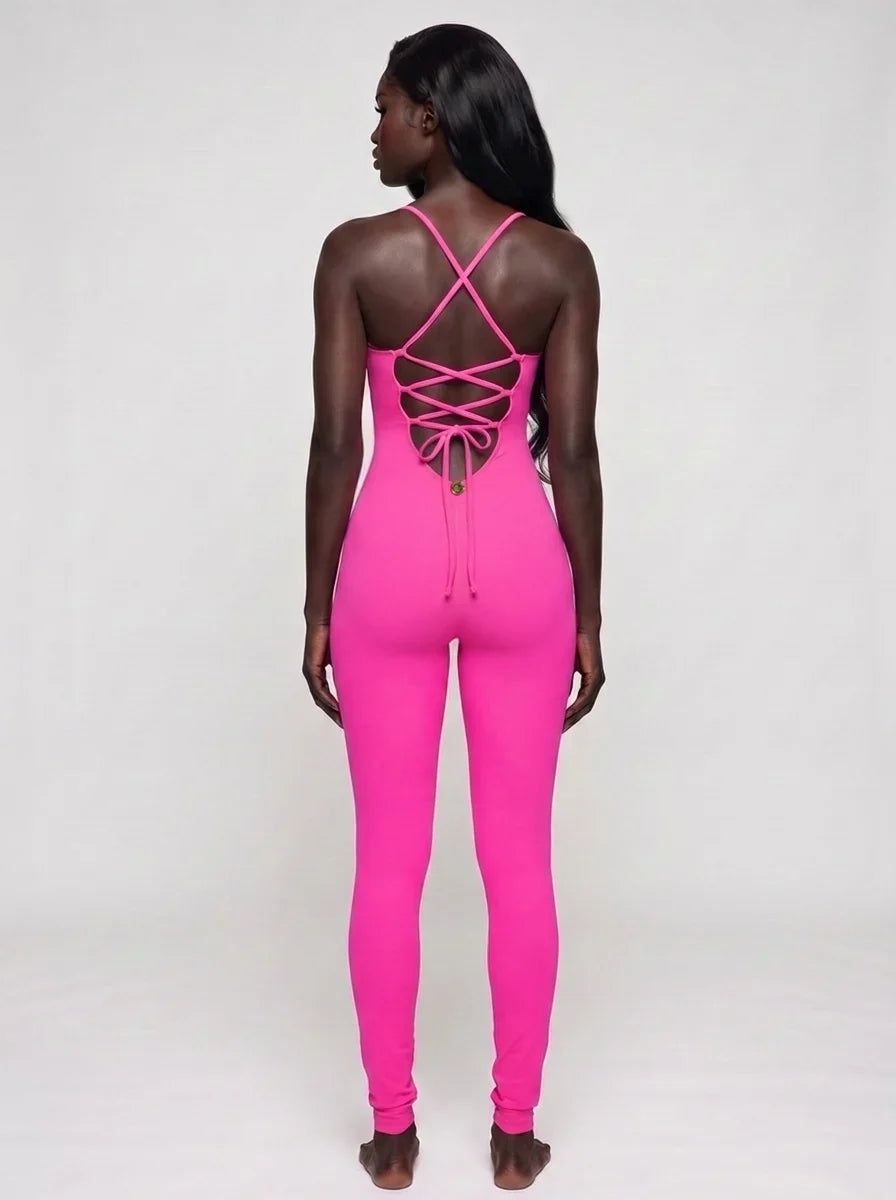 Electra Jumpsuit Bombshell Pink corset back