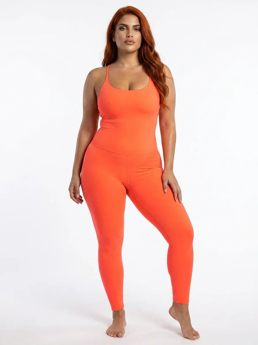 Electra Jumpsuit Firecracker Orange on body front