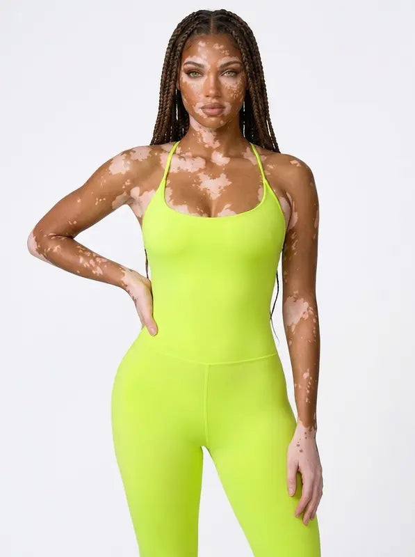 Electra Jumpsuit Neon Lime on body front