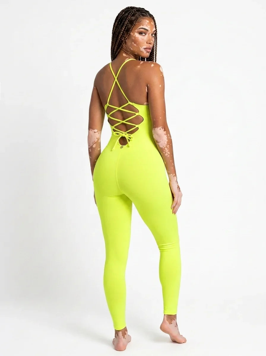 Electra Jumpsuit Neon Lime corset back