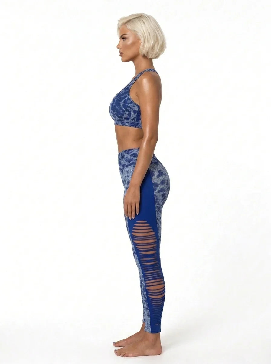 The Ribbed Legging Blue Cheetah on body side