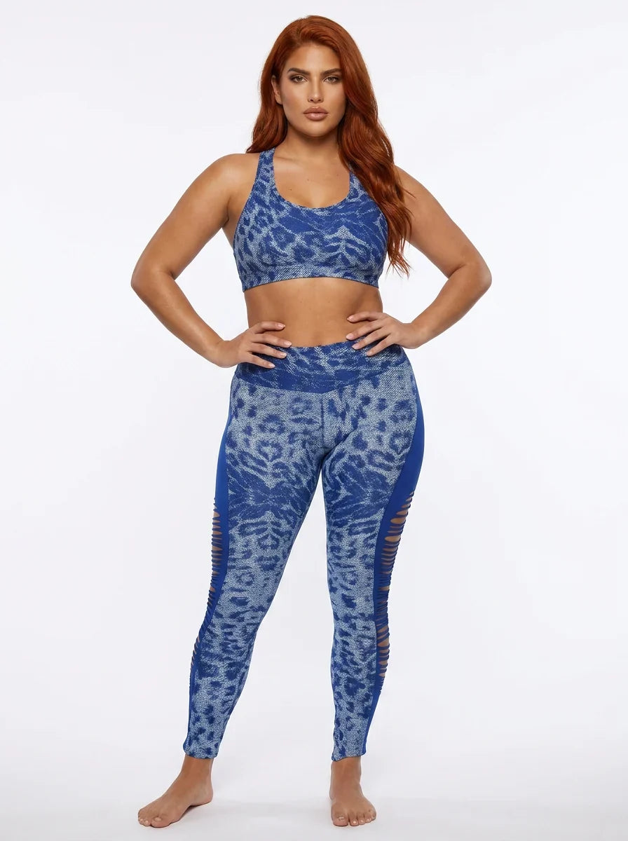 The Ribbed Legging Blue Cheetah on body